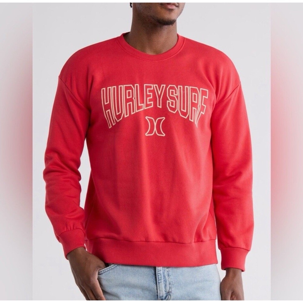 Hurley Surf Crewneck Sweatshirt Red Rococo Small NWT Pullover Logo Graphic